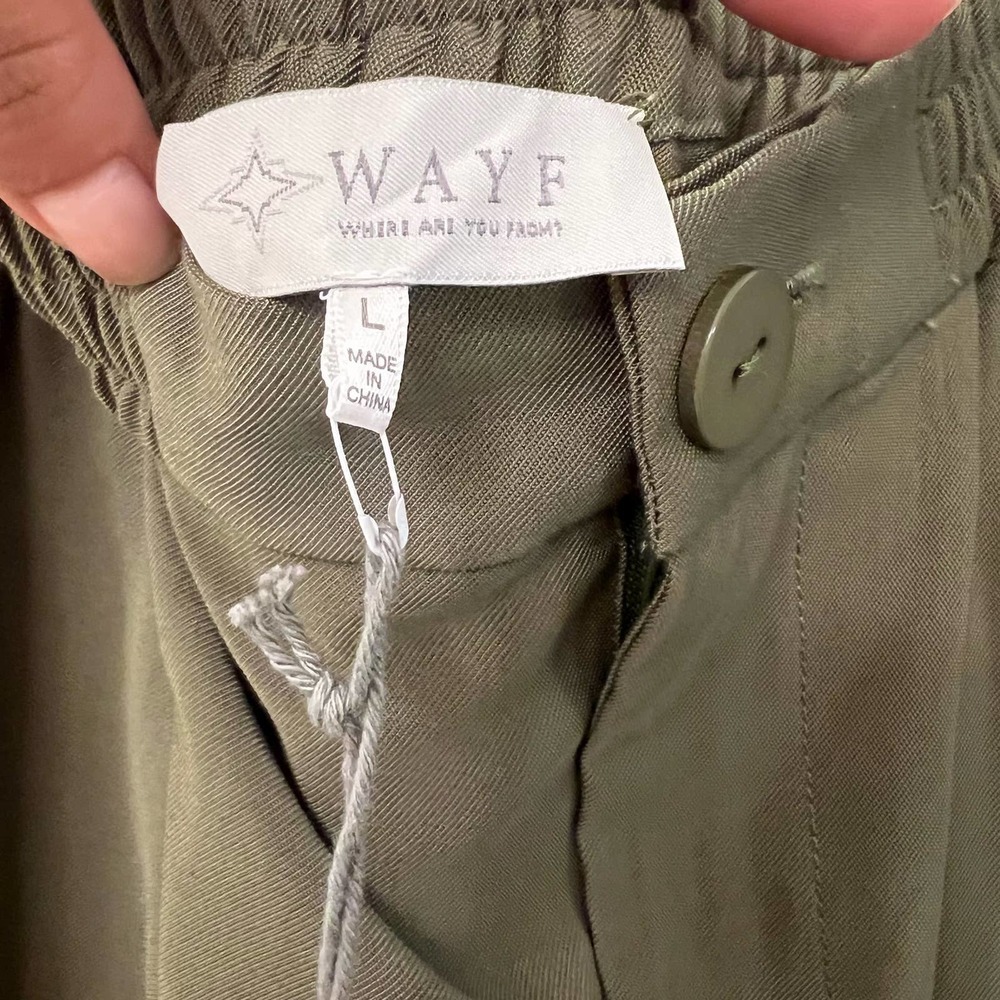 WAYF NWT Large Wide Leg High Rise Y2K Olive Green Cargo Pants - Picture 4 of 7